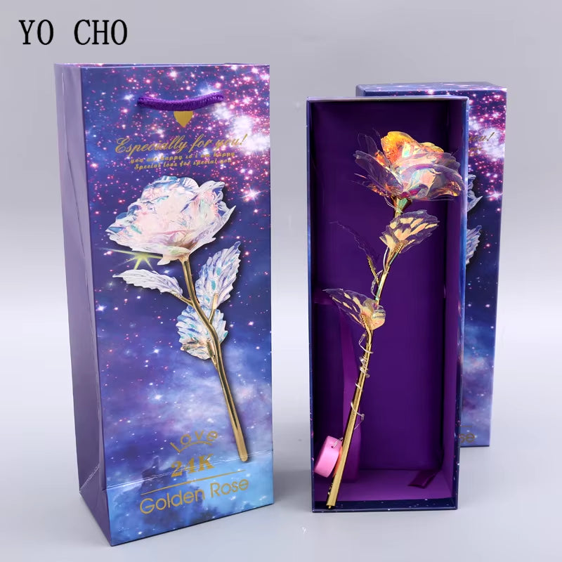 24K Plated Gold Rose Artificial Flower 24K Foil Rose Galaxy Box Birthday Valentine Mother'S Day Christmas Creative Gift